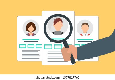 Searching profiles concept with different accounts and magnifying glass. Vector illustration