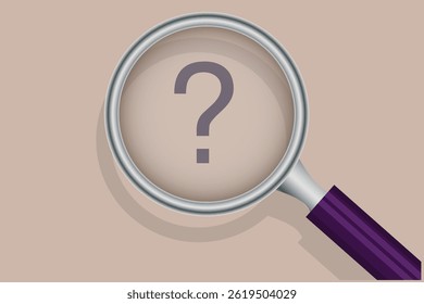 Searching question mark with magnifying glass, creating curiosity about a science concept, vector illustration design background
