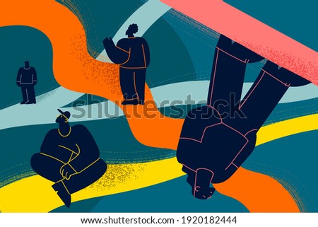 Searching for right life path and way concept. Young people cartoon characters walking through different life routes with important memories going in past by psychotherapy vector illustration