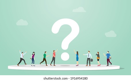 searching or search for answers concept with people and question mark around with modern flat style