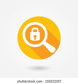 Searching For Security. Flat icon design with long shadow