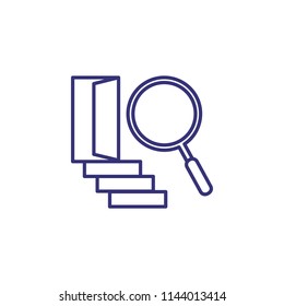 Searching for solution line icon. Open door, stairs, magnifier glass. Business concept. Can be used for topics like problem solving, decision making, dealing with problem