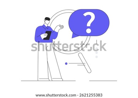 Searching for something. Research and curiosity, finding new solutions. Choosing right path of development. Completion of task. Flat Cartoon Vector Illustration, icon. Stylish abstract design landing 