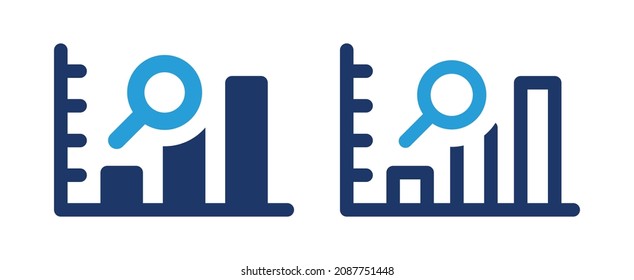Searching statistic and analytic chart icon. Growth chart with magnifying glass icon vector illustration.