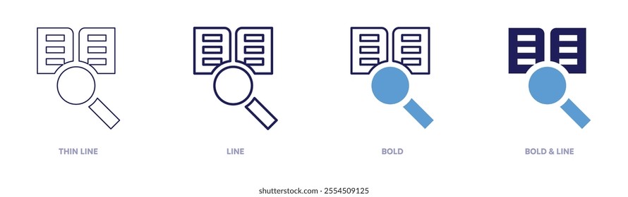 Searching study icon in 4 different styles. Thin Line, Line, Bold, and Bold Line. Duotone style. Editable stroke.