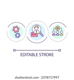 Searching talent loop concept icon. Recruitment process. HR selection. Finding employees. Headhunting abstract idea thin line illustration. Isolated outline drawing. Editable stroke. Arial font used