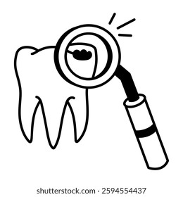 Searching for tooth cavity with a glass, doodle style icon 
