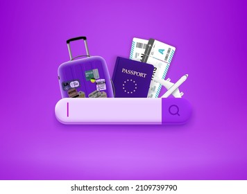 Searching for travel tour. Booking tickets online concept. 3d vector illustration - Shutterstock ID 2109739790