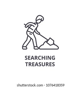 searching treasures thin line icon, sign, symbol, illustation, linear concept, vector 