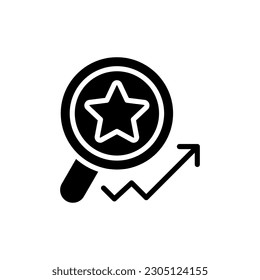 Searching for trends black glyph icon. Trending topics and keywords. Evaluating website traffic spikes. SEO strategy. Silhouette symbol on white space. Solid pictogram. Vector isolated illustration