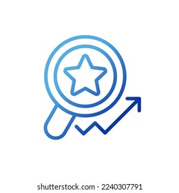Buscando tendencias píxeles gradiente perfecto icono de vector lineal. Temas de tendencia y palabras clave. Estrategia SEO. Símbolo de color de línea delgada. Pictograma de estilo moderno. Dibujo de contorno aislado del vector