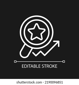 Searching for trends pixel perfect white linear icon for dark theme. Trending topics. SEO strategy. Thin line illustration. Isolated symbol for night mode. Editable stroke. Arial font used