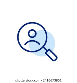 Searching users online. Magnifying glass and person symbol. Pixel perfect, editable stroke icon