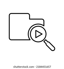 Searching video outline icon. Line art vector.