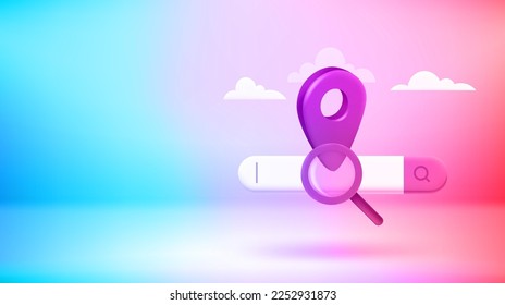 Searching the way in internet with searching tab. Vector 3d banner with copy space