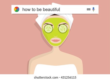 Searching the web for information about being beautiful vector illustration