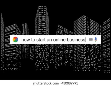 Searching the web for information about start online business vector illustration
