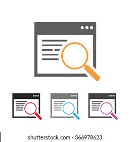 Searching web page, window with magnifying glass icon, vector eps10 illustration