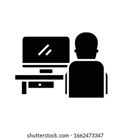 Searching worker black icon, concept illustration, vector flat symbol, glyph sign.