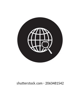 Searching in the world icon circle background black color editable. Searching icon.