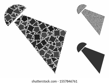 Searchlight beam composition of inequal parts in different sizes and color tinges, based on searchlight beam icon. Vector humpy parts are grouped into collage.