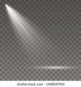 Searchlight collection for stage lighting, light transparent effects. Bright beautiful lighting with spotlights. Set of white spotlight isolated. 