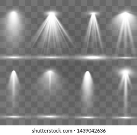Searchlight collection for stage lighting, light transparent effects. Bright beautiful lighting with spotlights.