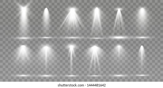 Searchlight collection for stage lighting, light transparent effects. Bright beautiful lighting with spotlights.
