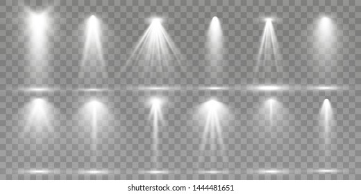 Searchlight collection for stage lighting, light transparent effects. Bright beautiful lighting with spotlights.