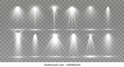 Searchlight collection for stage lighting, light transparent effects. Bright beautiful lighting with spotlights.