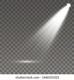Searchlight collection for stage lighting, light transparent effects. Bright beautiful lighting with spotlights. Set of white spotlight isolated. 