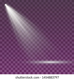 Searchlight collection for stage lighting, light transparent effects. Bright beautiful lighting with spotlights. Set of white spotlight isolated. 