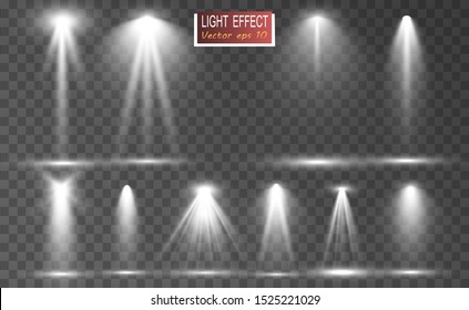 Searchlight collection for stage lighting, light transparent effects. Bright beautiful lighting with spotlights.