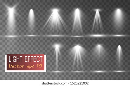 Searchlight collection for stage lighting, light transparent effects. Bright beautiful lighting with spotlights.