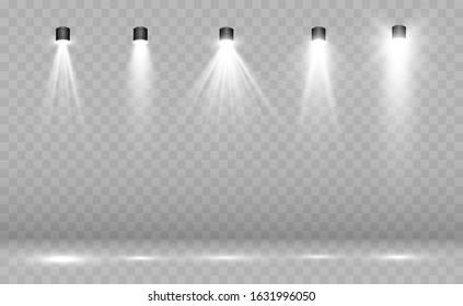 Searchlight collection for stage lighting, light transparent effects. Bright beautiful lighting with spotlights.