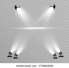 Searchlight collection for stage lighting, light transparent effects. Bright beautiful lighting with spotlights.