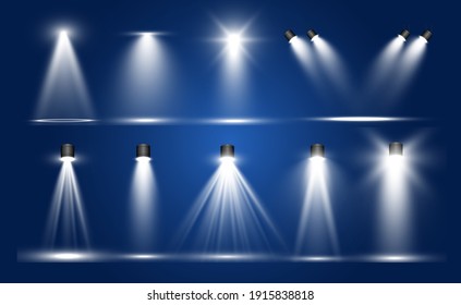 Searchlight collection for stage lighting, light transparent effects. Bright beautiful lighting with spotlights. - Shutterstock ID 1915838818