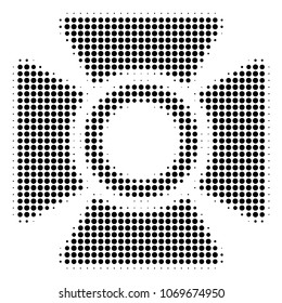Searchlight halftone vector pictogram. Illustration style is dotted iconic Searchlight icon symbol on a white background. Halftone texture is round dots.