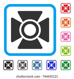Searchlight icon. Flat grey iconic symbol in a blue rounded frame. Black, gray, green, blue, red, orange color variants of Searchlight vector. Designed for web and software UI.