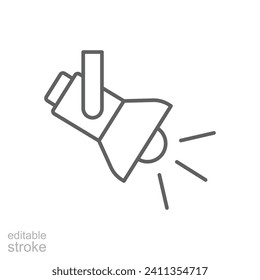 Searchlight icon. Simple outline style. Spotlight, stage light projector, floodlight, track light, theater concept. Thin line symbol. Vector illustration isolated. Editable stroke.
