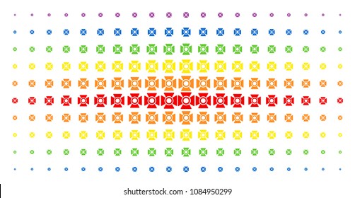 Searchlight icon spectrum halftone pattern. Vector searchlight shapes are arranged into halftone array with vertical spectrum gradient. Constructed for backgrounds, covers,