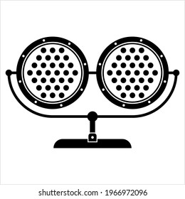 Suchscheinsymbol, helle Spotlight-Lichtquelle, die für das Projekt einer leistungsstarken Vektorgrafik-Illustration verwendet wird