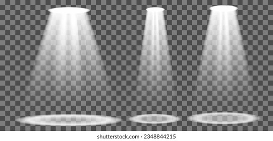 Searchlight illuminates the blank backdrop. Template with floodlight for presentation on a transparent background. Vector illustration eps10 format