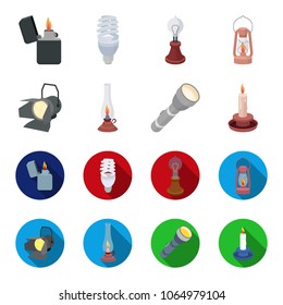 Searchlight, kerosene lamp, candle, flashlight.Light source set collection icons in cartoon,flat style vector symbol stock illustration web.
