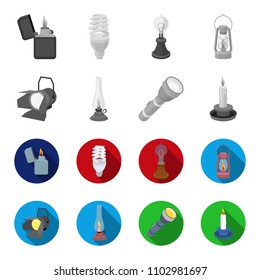 Searchlight, kerosene lamp, candle, flashlight.Light source set collection icons in monochrome,flat style vector symbol stock illustration web.