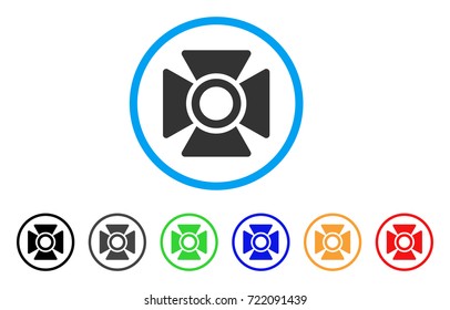 Searchlight rounded icon. Style is a flat searchlight grey symbol inside light blue circle with black, gray, green, blue, red, orange versions. Vector designed for web and software interfaces.