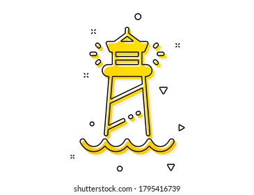 Searchlight tower sign. Lighthouse icon. Beacon symbol. Yellow circles pattern. Classic lighthouse icon. Geometric elements. Vector