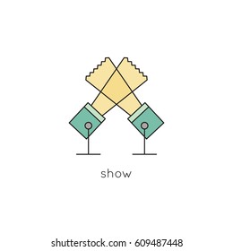 Searchlight vector thin line icon. Colored isolated symbol. Logo template, element for show announcement, travel agency products, tour brochure, excursion banner. Simple mono linear modern design.