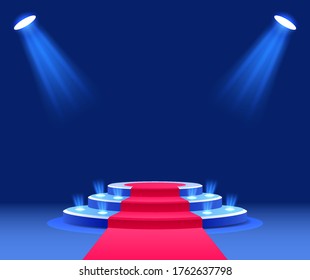 Searchlighted podium for presentation and award ceremony. the Red carpet. vector illustration