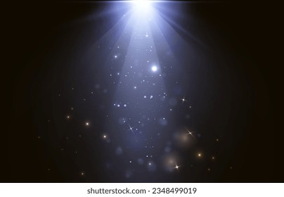 Searchlights. Light effect stage for presentation illuminated by spotlights. Vector illustration.